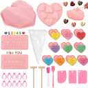 51 PCS Valentines Day Silicone Molds Set Heart Shaped Cake Chocolate Cookie Cutters DIY Breakable Candy Making Kit with Hammer Scraper Piping Bags Baking Tools