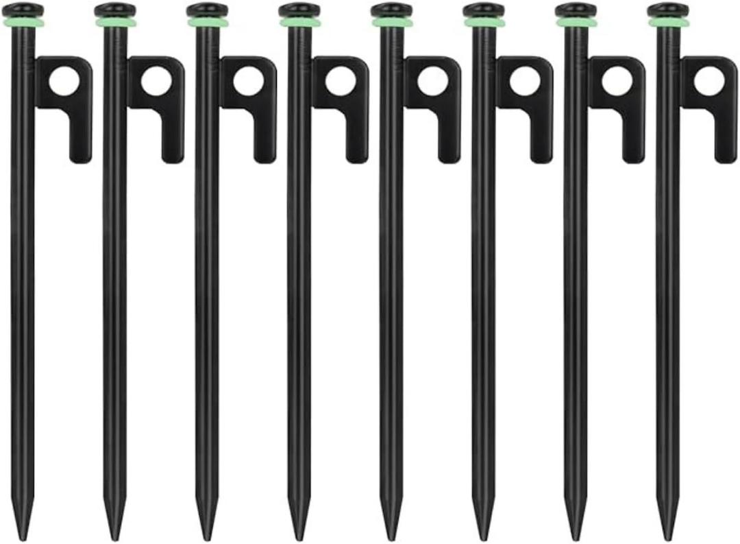 Pack of 8 Tent Stakes Heavy Duty for Camping, 16Inch Carbon Steel Tent Stakes, Ground Anchors Tent Accessories with Silicone Rings (40cm)