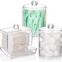 Tbestmax Qtips Dispenser Bathroom Container, 10/12 oz Big Cotton Ball Holder, Clear Plastic Apothecary Jar Organizer for Storage Cotton Swab, Cotton Round Pads, Floss Picks