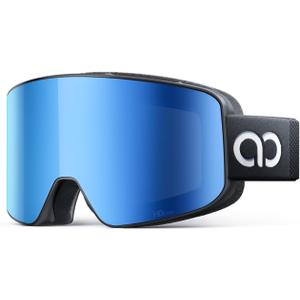 Lamicall Ski Goggles with 3X Anti-Fog - 100% UV Protection, OTG, Gifts for Skiing, Snowboard, Snowmobile, Men, Women (Black Frame - Blue Lens)