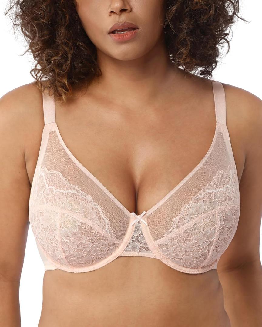 HSIA Minimizer Bras for Women Enchante Full Coverage Underwire Bras Plus Size Lifting Floral Lace Bra for Heavy Breast (46DDD, Dusty Peach)