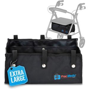 Extra Large Under Seat Rollator Bag Basket for Folding or Bariatric Walker, Rolling Walker Accessories for Seniors, Storage Bag for Medical Essentials, Oxygen Tank, Shopping by PracMedic Bags (Black)