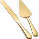 13-Inch Premium Cake Cutting Set for Wedding, Cake Knife and Server Set with Serrated Blade, Ergonomic Handle & Mirror Finish, Ideal for Cake, Pastry, Pizza and Desserts (Gold)