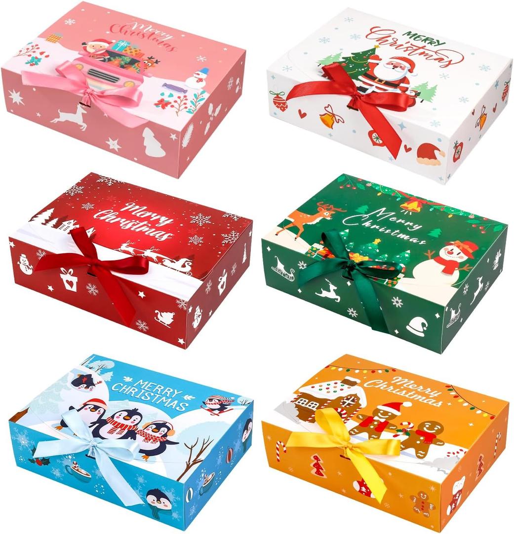 Ssyuysto 12PCS Christmas Gift Boxes with Lids and Ribbon Holiday Present Boxes for Gifts Wrapping Xmas Party Favor Boxes Reusable Decorative Xmas Packaging for Cookies Candy Gifts (10.62'' x 7.87'' x 3.14'')