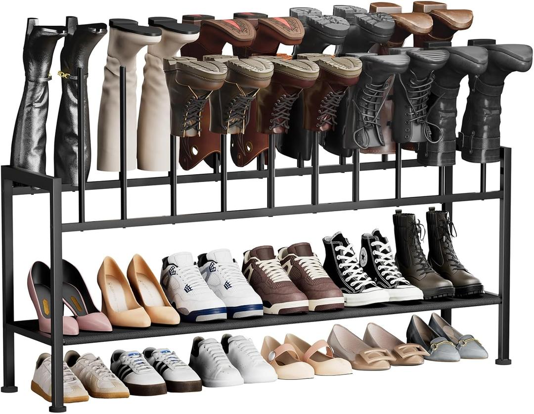DIMJ Boot Rack 3-Tier - Black Metal Boot Storage Rack for Tall Boots Organizer Tall Boots, Multiuse Shoe Rack for Boots, Sneakers, High-Heel, Entryway, Fit for 10 Pairs, Black