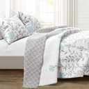 Lush Decor Aprile Reversible Floral Quilt Queen Size 3 Piece Set Full/Queen, Blue & Gray - Bedding Set - Floral Quilt - Cottage Bedroom Dcor