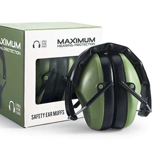 Pro For Sho 34dB NRR Hearing Protection Ear Muffs – Highest NRR Compact Design Ear Protection for Loud Events & Sensory Use (Army Green)