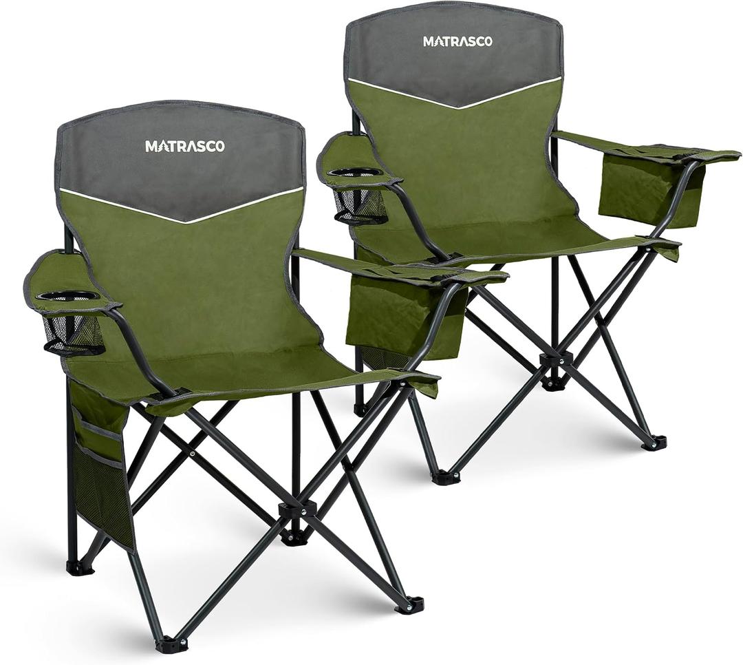 Outdoor Folding Camping Chairs 2 Pack, 350 lbs Capacity, Green