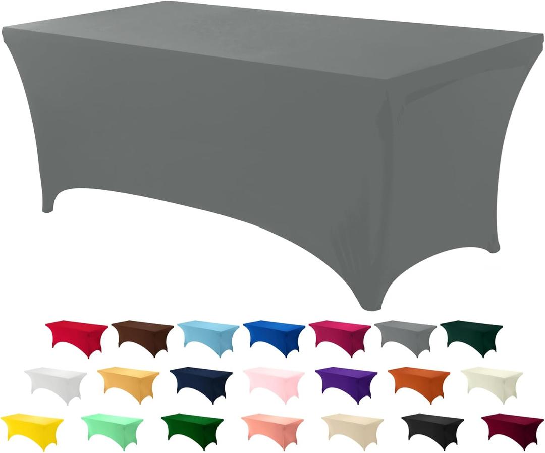 Utopia Kitchen 6FT Spandex Tablecloth [1 Pack, Grey] 200 GSM Stretch, Fitted, Washable and Wrinkle Resistant Table Cloth Rectangle Cover for Trade Shows, Wedding, Parties [72Lx30Wx30H Inch]