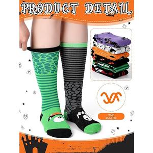 Patelai 4 Pairs Halloween Socks for Kids Fun Novelty Design Horror Halloween Knee High Socks for Child Boys Girls