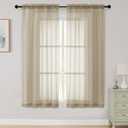 Sheer Taupe Curtains for Bedroom Living Room 63 Inch Length 2 Panels, Airy Soft Light Filtering Sheer Dining Room Curtains, Modern Rod Pocket Drapes, Taupe, Each 42" Wx63 L Inches