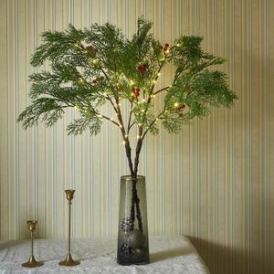 Birchlitland Lighted Brown Branches Cedar 32IN 60 LED with Timer Battery Operated Winter Home Decoration Lights (Green)