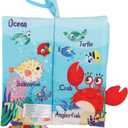 2 x bebe mondo Fish Crinkle Baby Books 0-6 Months, Newborn Infant Tummy Time Toy High Contrast Sensory Baby Toys 6 to 12 Months Touch Feel Books, Shower for Boy Girl 1 Year Old, Shark