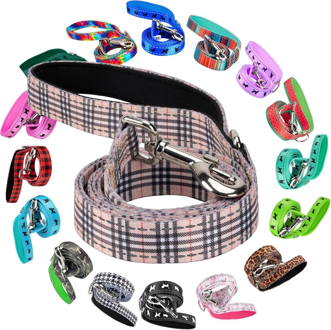 EcoBark Dog Leash - Soft & Reflective Comfort Leash with Padded Handle - Safe, Strong, & Durable for Small, Medium or Large Dogs (Tan Plaid) (6 ft x 1 in - Standard Width)
