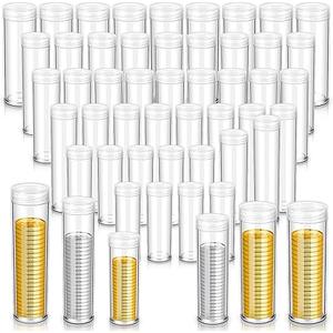 Yaomiao 60 Pcs Plastic Coin Tubes Assorted Sizes Nickel Dime Storage Tubes with Lid Quarter Storage Holders Half Dollar Containers Round Dollar Collection Supplies