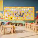 TAKEALOOKO 75 Pcs Bee Bulletin Board Decorations - Welcome to Our Hive Themed Paper Cutouts DIY Name Tags, Beehive Sunflower Cutout for Classroom Bulletin Board, Summer Back to School Wall Decor (Yellow)