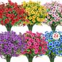 Ouddy Decor 24 Bundles Artificial Flowers for Outdoors Fake Silk Flowers UV Resistant Faux Plastic Plants for Spring Summer Garden Porch Window Box Table Vase Home Indoor Outdoor Decoration, Mixed