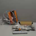 Multifunction 3-in-1 Broom and Dustpan, Silicone broom Squeegee and Scrub Brush Set with Long Adjustable Handle for Indoor & Outdoor Sweeping and Scrubbing, Ideal for Pet Hair, Liquids Spills and Dirt (Orange and Grey)