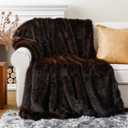 Battilo Fluffy Brown Faux Fur Throw Blanket, Plush Cozy Thick Fur Throws for Living Room, 127x152cm