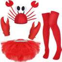 4 Pcs Halloween Crab Costume Set Funny Crab Hat Set Lobster Gloves Adult Red Tutu Skirt Socks for Cosplay Party