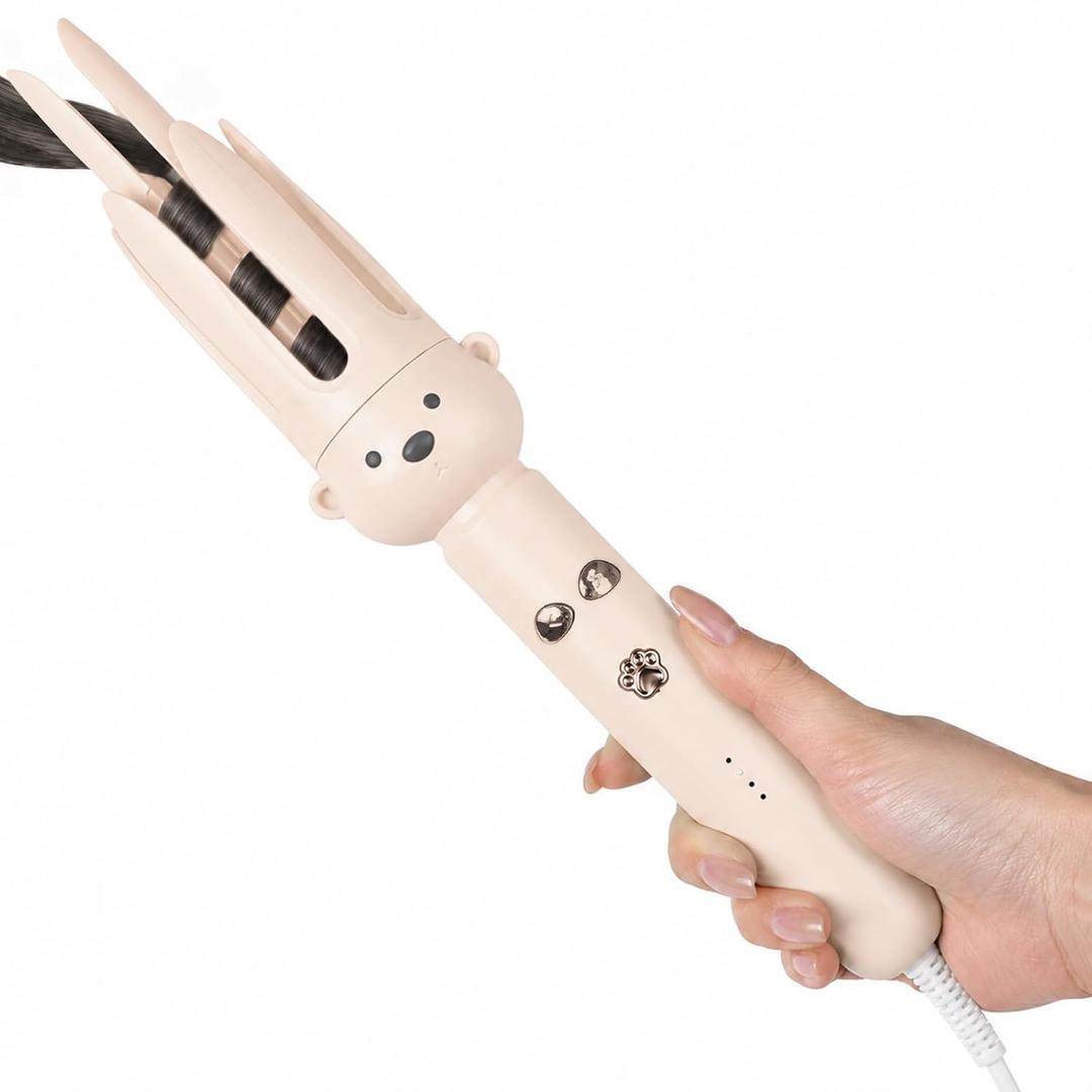 PretiHom Automatic Rotating Curling Iron  1.1 Inch (28mm) Curling Wand for Beach Waves, AntiScald, AntiTangle, Ceramic Coating, Dual Voltage, Hair Curler for Women, All Hair Types