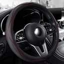 Microfiber Leather 15" Universal Fit Car Steering Wheel Cover, Elastic Breathable and Odorless, Black with Red Accent (Medium (14.5" - 15"))