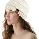 Beanies Hat for Women & Men,Warm Soft Knitted Beanie Unisex Cuffed Hat for Winter Fleece Lined Hats Snow Cap (White)