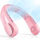 ChillGo Neck Fan - Portable, Foldable, Bladeless Personal Fan with 4 Vent Air Conditioner Effect, Strong Airflow, 5200mAh Battery for Travel and Outdoor (Pink)