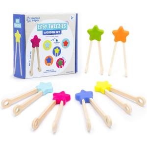 Educational Insights Easy Tweezies Small Group Set Fine Motor Toys for Kids, Sensory Bin Tools, Preschool Classroom Must Haves & Therapy Toys, Wooden Tweezer Activity Kit for Toddlers Ages 3+