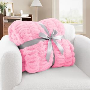 Faux Rabbit Fur Throw Blanket - Ultra Soft & Fluffy Cozy Gift, Plush Fuzzy Luxury Blanket for Couch, Bed, Living Room Decor, 50x60, Blush Pink