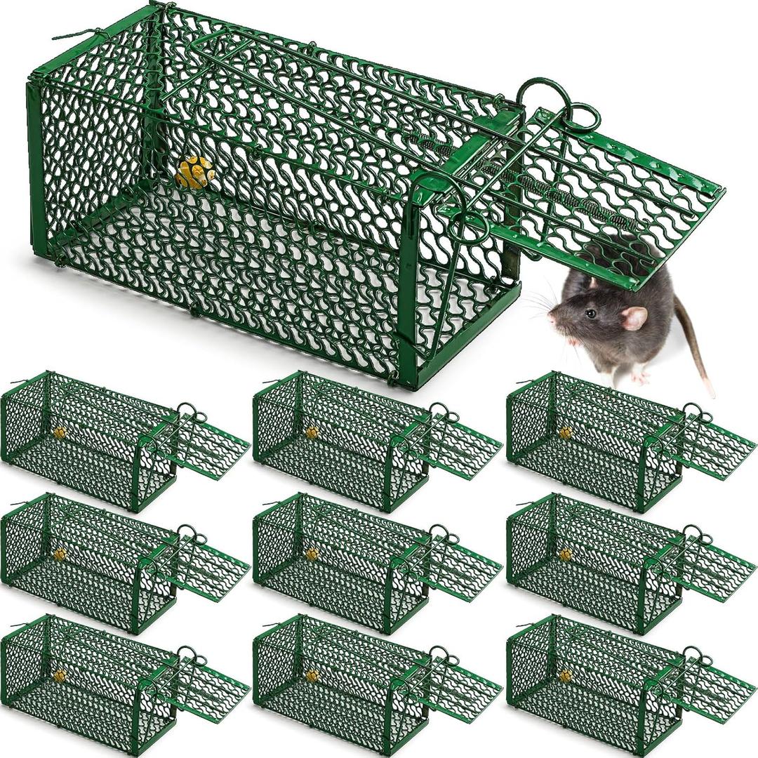 Qualirey 10 Pcs Humane Rat Trap Chipmunk Squirrel Cage Trap 4.33 x 4.33 x 9.06 Inches Foldable Rodent for Small Live Animal Voles Hamsters Catch and Release for Kitchen Yard Garage (Green)