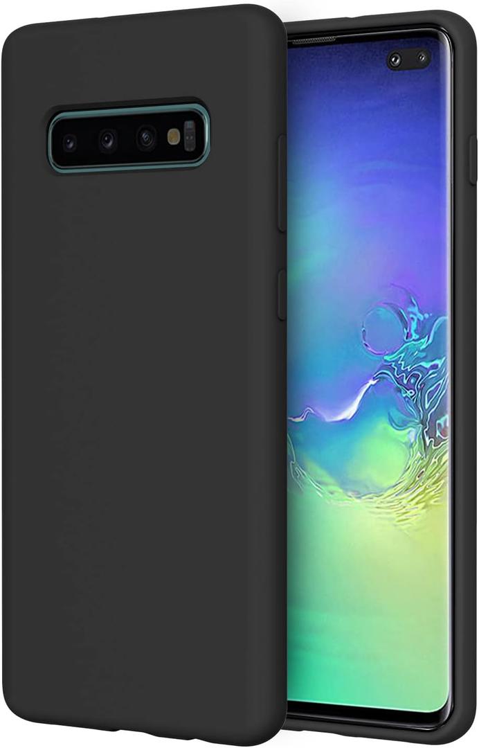 Galaxy S10 Plus Case,Liquid Silicone Dual Layer Hybrid Hard PC& Soft Silicone, Gel Rubber Bumper Slim Fit Shockproof Protective Phone Case, Phone case for Samsung Galaxy S10 Plus - Black