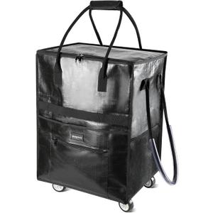 Reusable Grocery Bag with 5 Heave-Duty Wheels, Large Capacity Rolling Tote Bag Waterproof Foldable Shopping Trolley for Groceries, Camping, Laundry, Apartment, Beach Trip, Black, Large