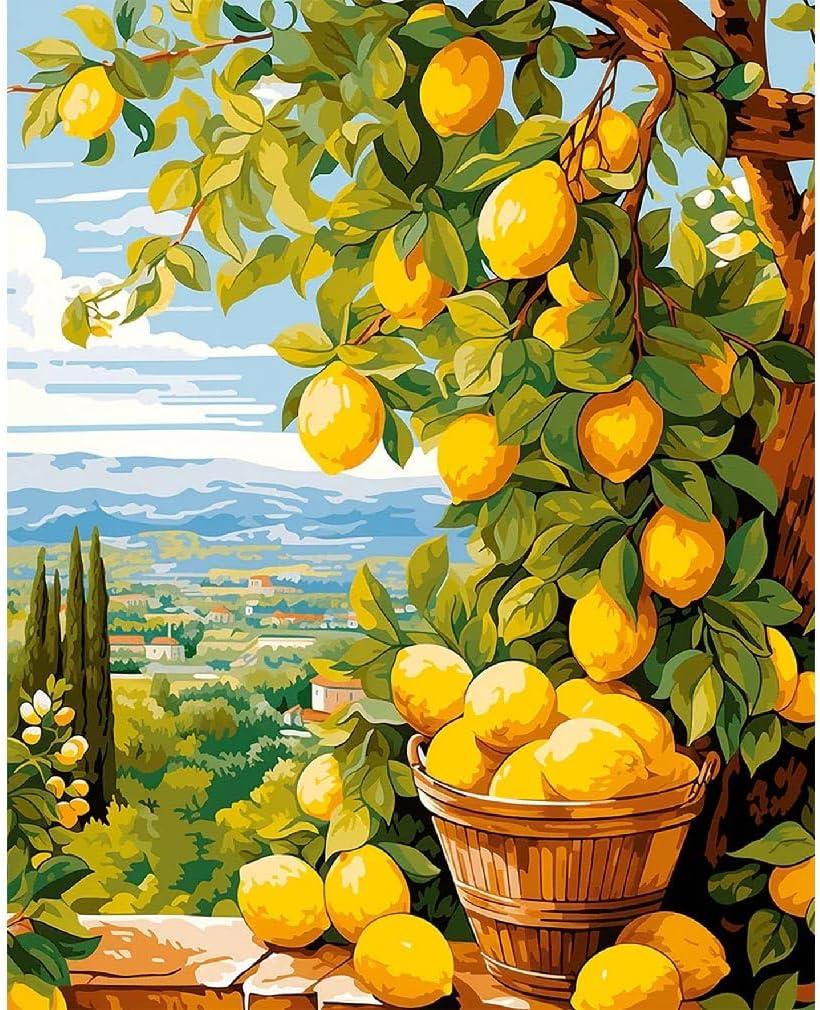2 x Clendo Lemon Paint by Numbers Kits for Adults, DIY Lemon Tree Adult Paint by Number Kits on Canvas, Digital Oil Number Painting for Home Decor (16x20 Inch), Frameless