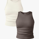 OQQ Women's 2 Piece Tank Tops Crew Neck Sleeveless Basic Stretch Casusal Yoga Crop Camis, Size: L
