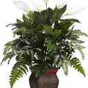 Nearly Natural 6677 Mixed Greens with Spathiphyllum and Vase Decorative Silk Plant, Green,7.5" x 9" x 30"