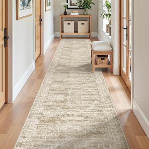 Long Hallway Runner Rug- Carpet Runners for Hallway 12ft, Anti Slip Backing Washable Rug Runner for Bathroom, Entrance, Living Room, Soft Low Pile Modern Rug Runner(2'x12', Brown/Ivory)