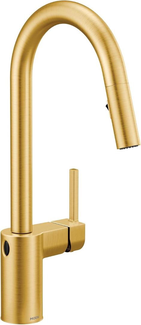 Moen Align Brushed Gold Motionsense Wave One-Sensor Touchless One-Handle High Arc Modern Pulldown Kitchen Faucet with Reflex Docking System, 7565EWBG