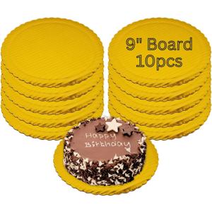 PLESIU 9" Round Gold Scalloped Cake Board 10pcs
