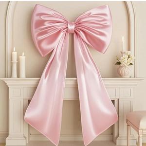 Large Pink Bow for Coquette Room Decor, 40x24 In Satin Ribbon Tie Coquette Birthday Decorations, Giant Pastel Pink Hanging Wall Decor for Ballerina Girl Just Want to Be One (Internal Stability Layer)