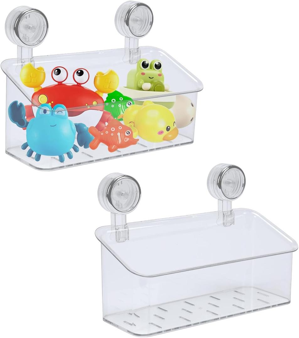 2 Pack Bath Toy Storage Organizer,Kids Bathtub Toy Holder with Drain Holes,clear Powerful Suction Shower Caddy for Bathtub,No Drilling Shower Caddy Suction Cup for Bathroom,Kitchen