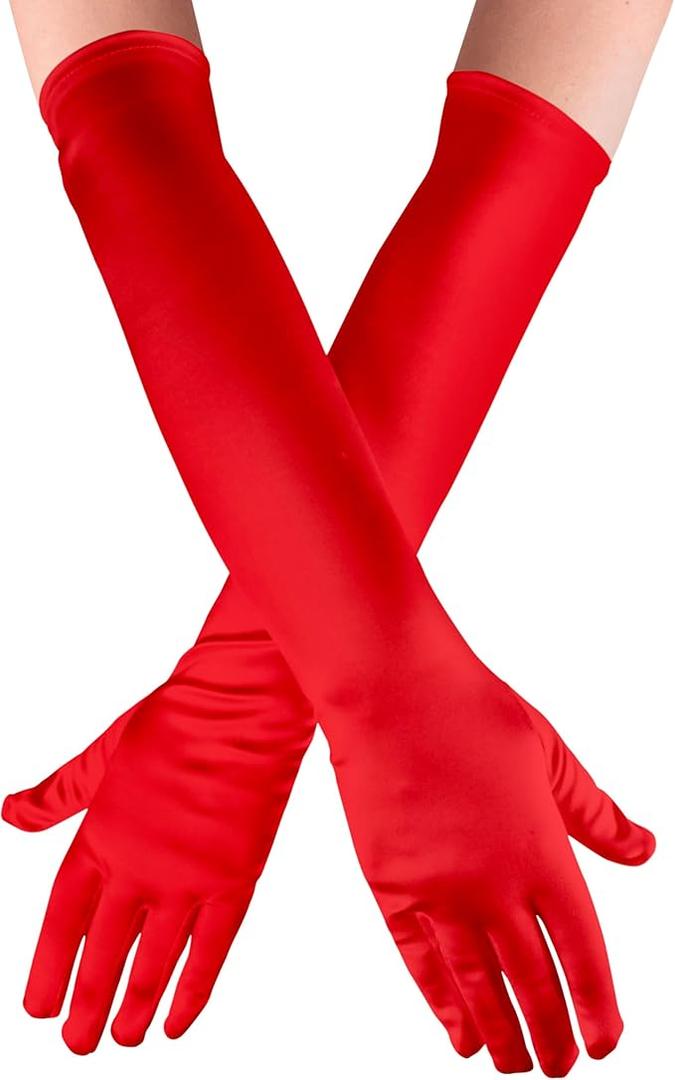 Long Red Satin Opera Gloves For Women