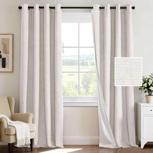 H.VERSAILTEX 100% Blackout Curtains for Bedroom 84 Inches Long Grommet Linen Face Full Light Blocking Curtain Drapes for Living Room Thermal Insulated Linen Look Curtains 2 Panels Set, Ivory
