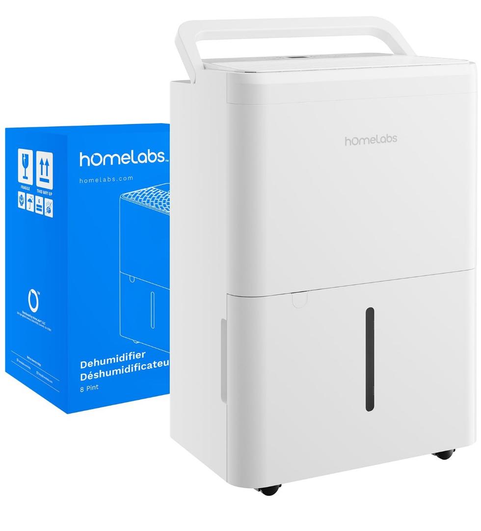 hOmeLabs 8 Pint Wi-Fi Dehumidifier for up to 1,800 Sq Ft Rooms (MAX 24 Pint at 95°F, 90% RH) – Ultra Quiet, Compact Design with Smart Controls and Drain Hose