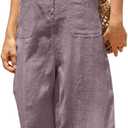 Yeokou Women Button Down Jumpsuits Cotton Linen Sleeveless Casual Wide Legs Rompers Loose Overall with Pockets (Small, Purple)