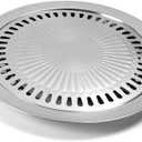 Korean Style Stovetop,Stainless Steel Non-Stick Roasting Round Barbecue Grill Pan for Indoor Outdoor Camping BBQ, Cooking Delicious Roasting Food(30cm x 30cm x 2.8cm) (silver-type 3)