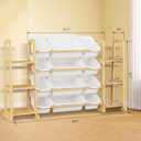 Toy Storage Organizer with Bookshelf Wooden Toy Organizer with 12 Toy Bins & 6 Tier Bookcase,Quick Assembly Kids Bookshelf,Toy Bin for Playroom, Bedroom, Nursery White