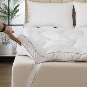 Memory Foam Mattress Topper Full Pressure-Relieving Bed Topper with Secure Strap Design for Back Pain, Soft and Supportive, Shredded Memory Foam (White)
