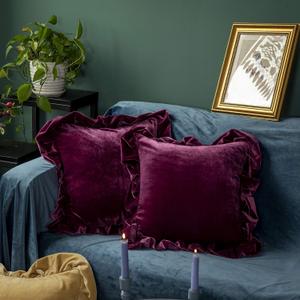 Velvet Throw Pillow Cover Soft Decorative Luxurious Solid Square Cushion Case for Sofa Couch Bedroom Farmhouse,Pack of 2, 18 x 18 Inches, Amaranth
