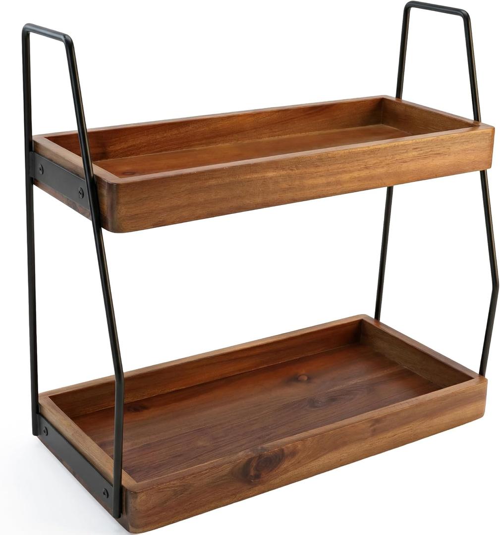 Demigo Acacia Bathroom Organizer Countertop 13.6 x 14 x 6.7 inches, 2Tier Wood Counter Standing Rack, Countertop Storage Shelf for Organizing Bathroom Kitchen Office Desk Vanity Cosmetic Balcony